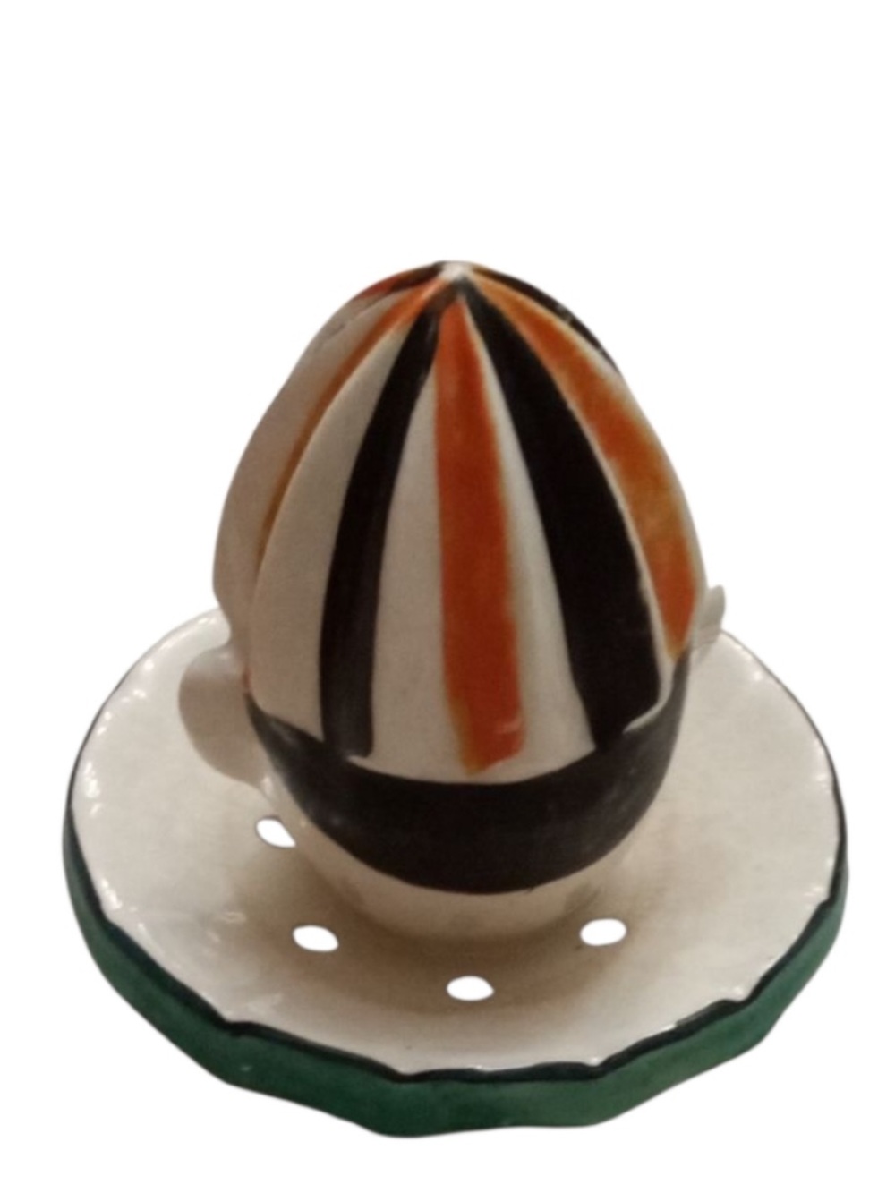 Vintage Ceramic Clown Head Juicer in White, Black, Orange, and Green - Picture 2 of 3
